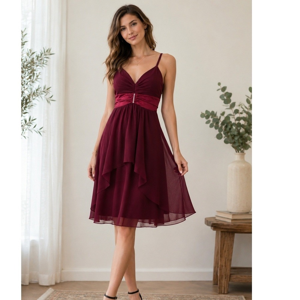 Burgundy Cocktail Dress Size 4 (Fits XS) Wedding Guest Evening Fairy Whimsigoth